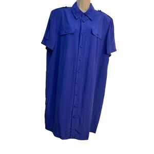 August‎ Silk Short Sleeve 100% Silk Padded Shoulders Lavender Blue 16W